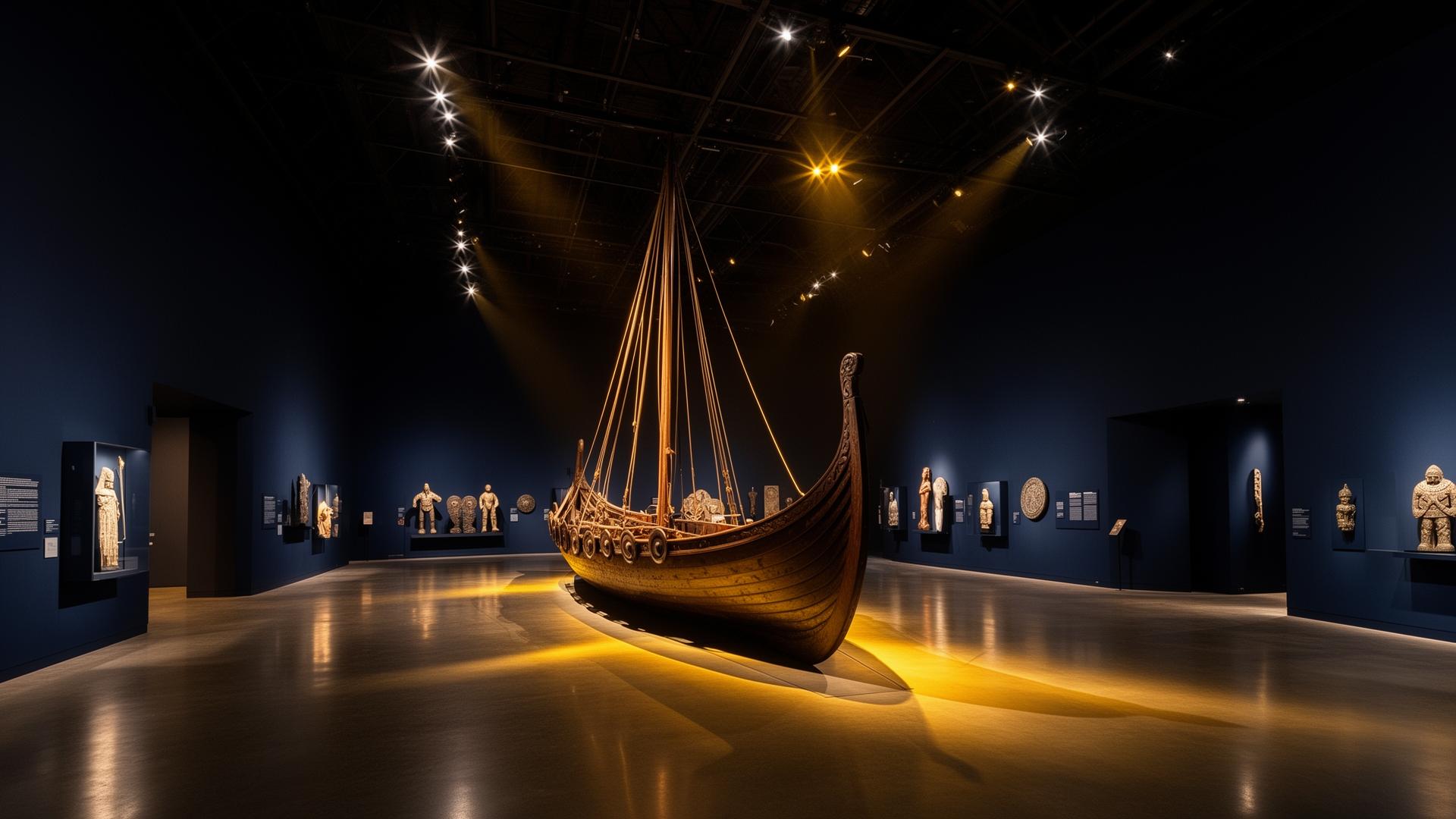 Museumsraum mit Wikingerschiff