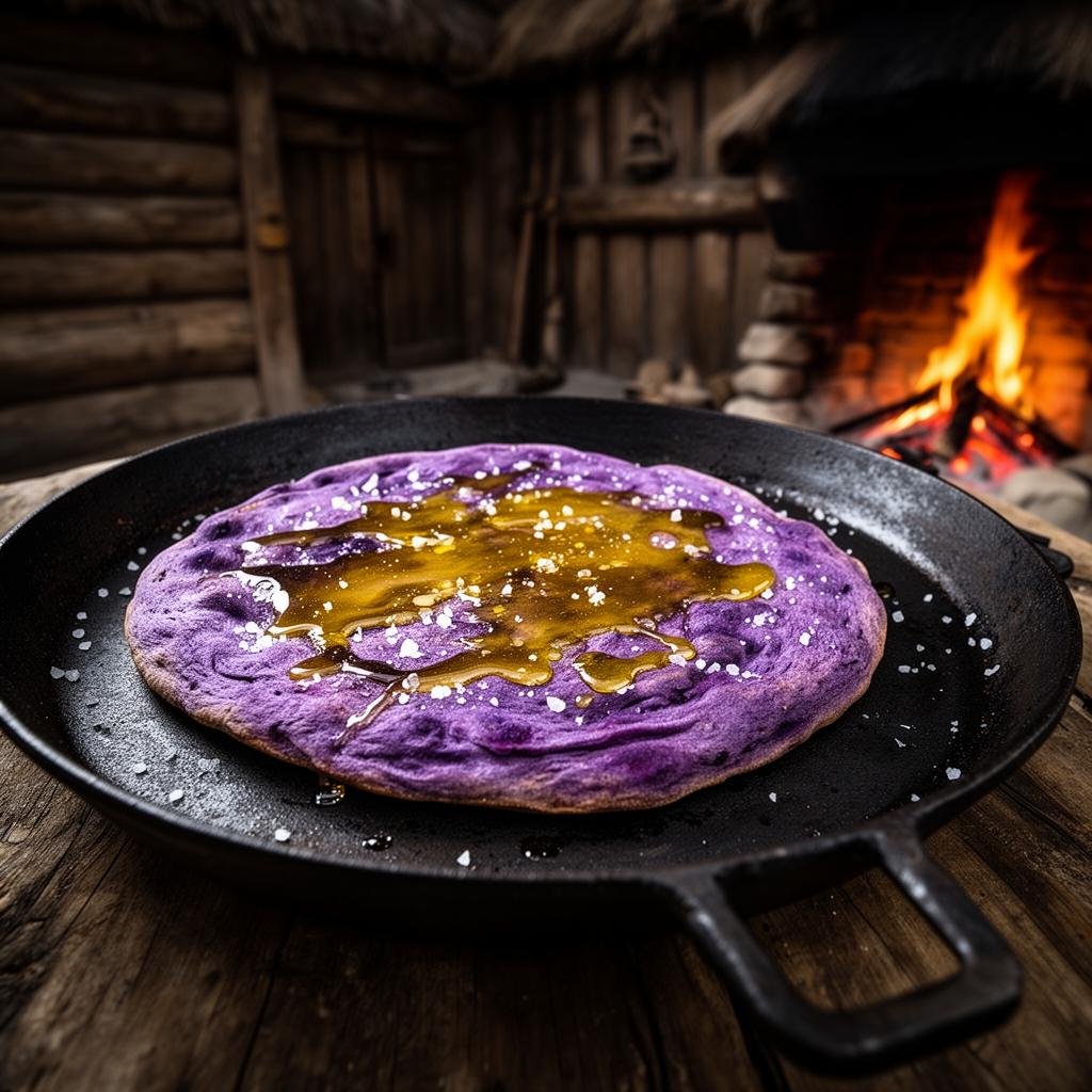 Ube-Honig-Fladenbrot — lila Brot aus der Pfanne — Wikinger Museum Saarbrücken