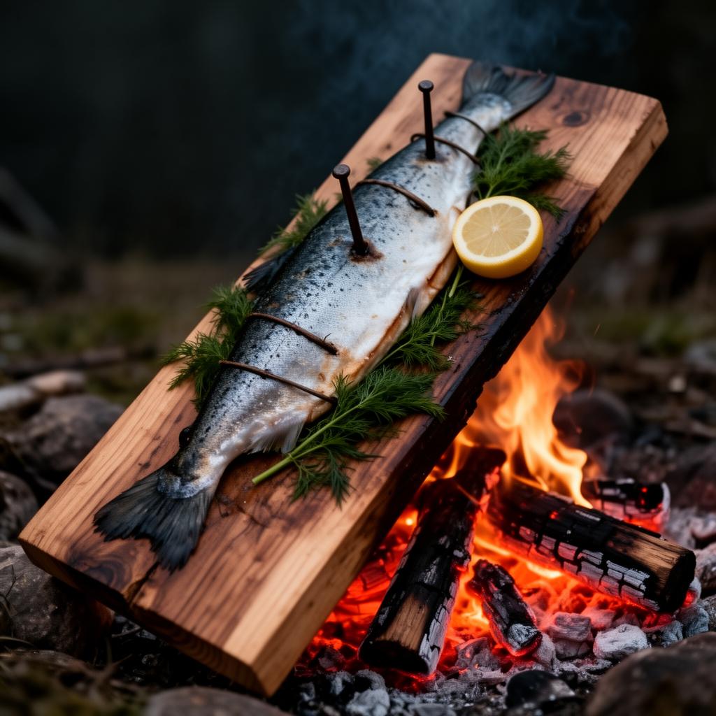 Wikinger Flammlachs — Lachs vom Holzbrett — Wikinger Museum Saarbrücken